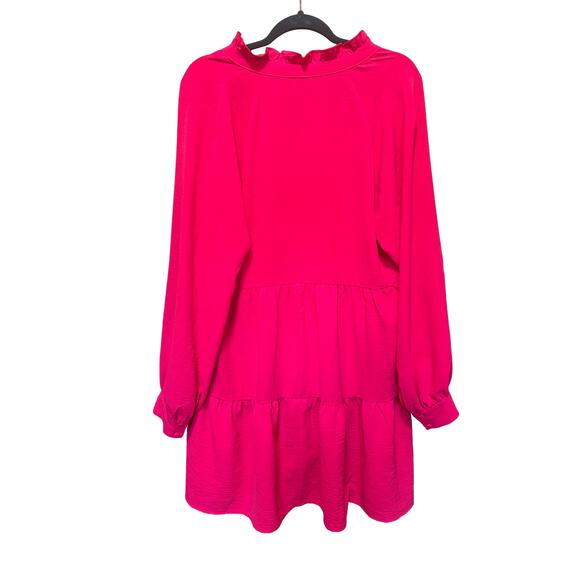 1. State Hot Pink Tiered Long Sleeve Mini Dress Size Large - Picture 3 of 6